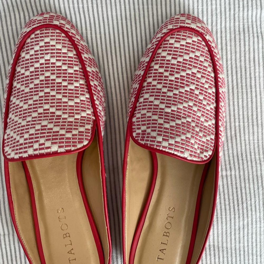 Talbots Red and White Woven Loafer Mules - Picture 2 of 8